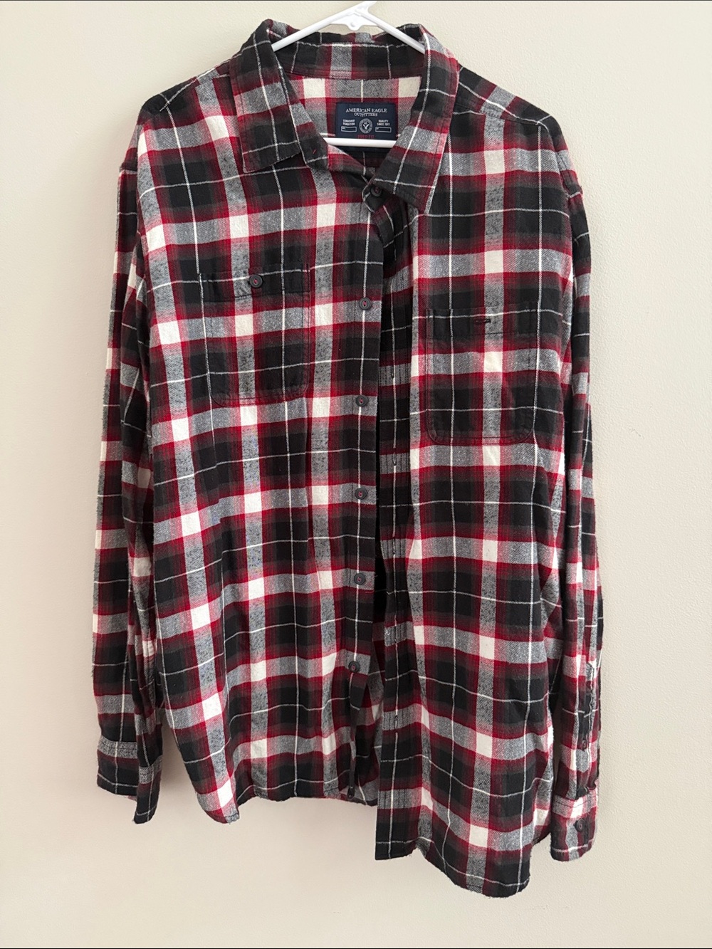 American Eagle Outfitters Red, Black & White Plaid Button-Down Shirt